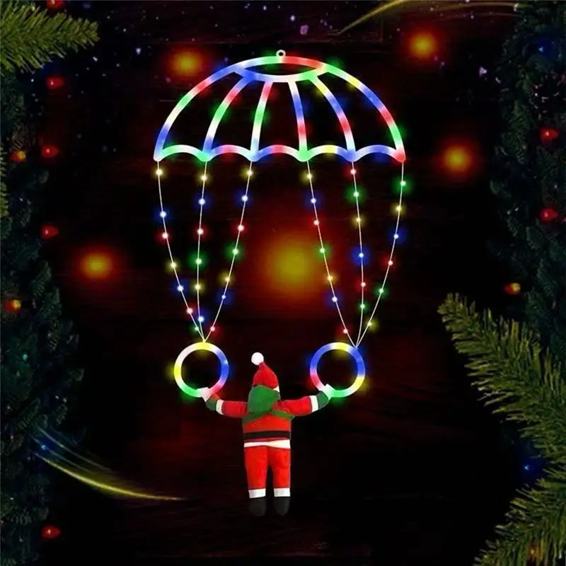 AB41-Santa Parachute LED Decor-USB-Powered Remote Control Indoor/Outdoor Application, Great For Christmas Home Festivities