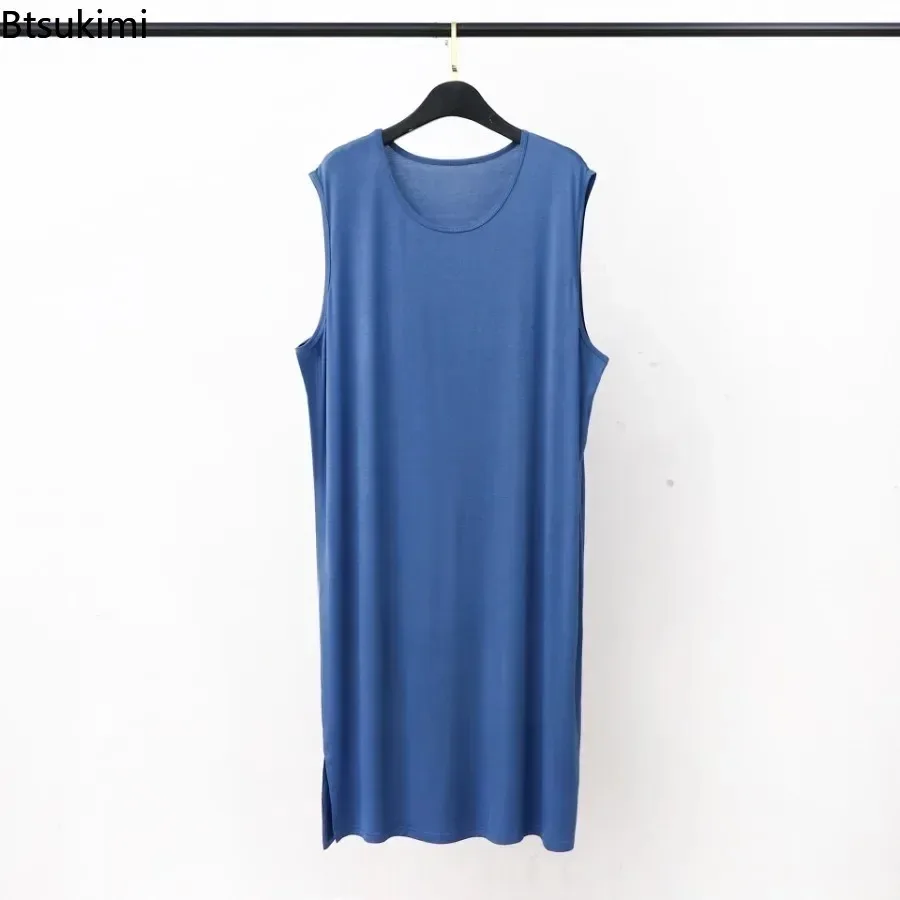 2026 Men's Summer Modal Pajamas Robes New Vest Style Sleeveless Long Large Size Bathrobe Men Loose Soft Comfortable Home Clothes