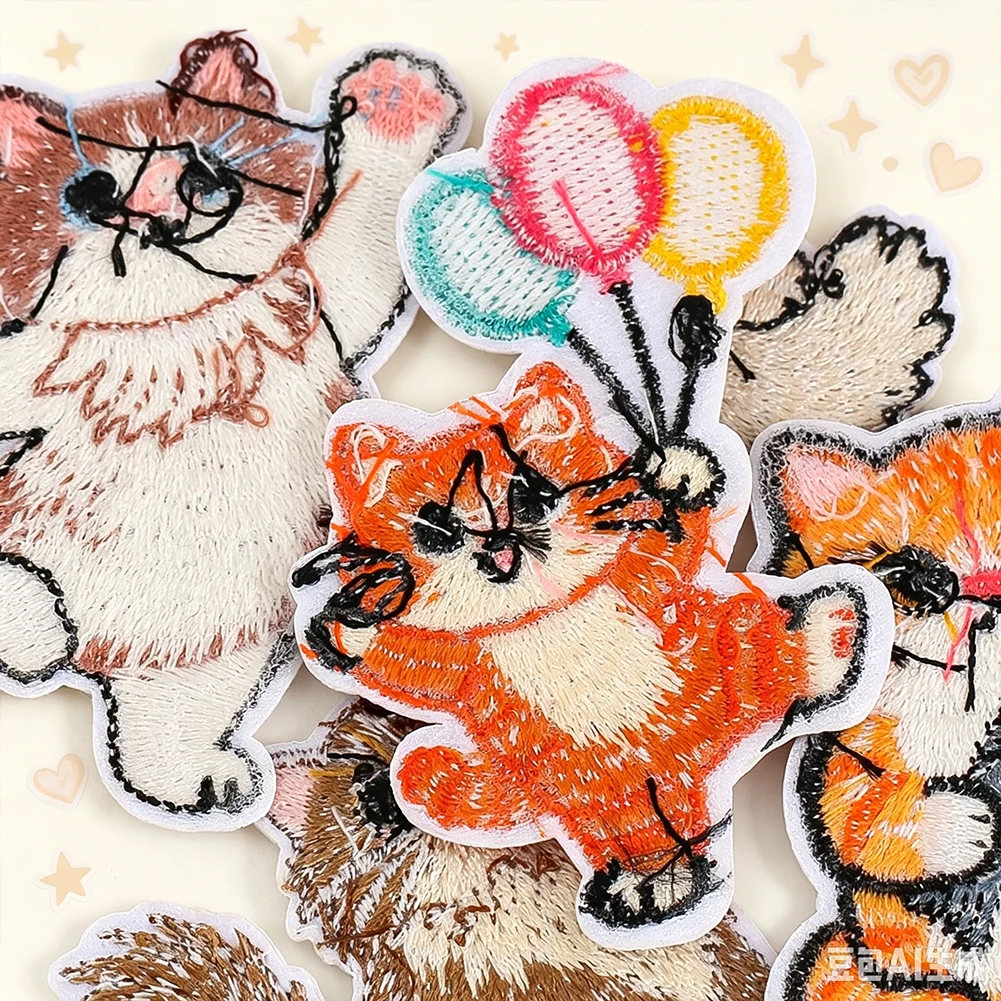 Niedlicher Kätzchen-Stickaufnäher, Cartoon-Haustier-Applikation zum Aufnähen, Abzeichen für Jacken, Rucksäcke, Jeans, Kinderkleidung, DIY-Bastelzubehör – Detail 4