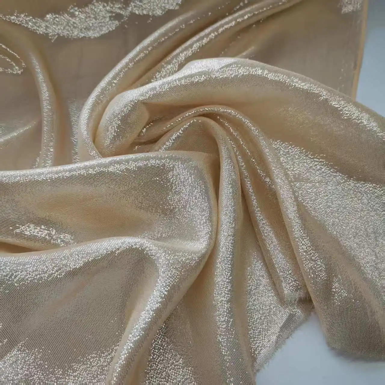 Shiny Silk Silver Metallic Jacquard Fabric Soft 10mm Dress Dirac Scarf Material