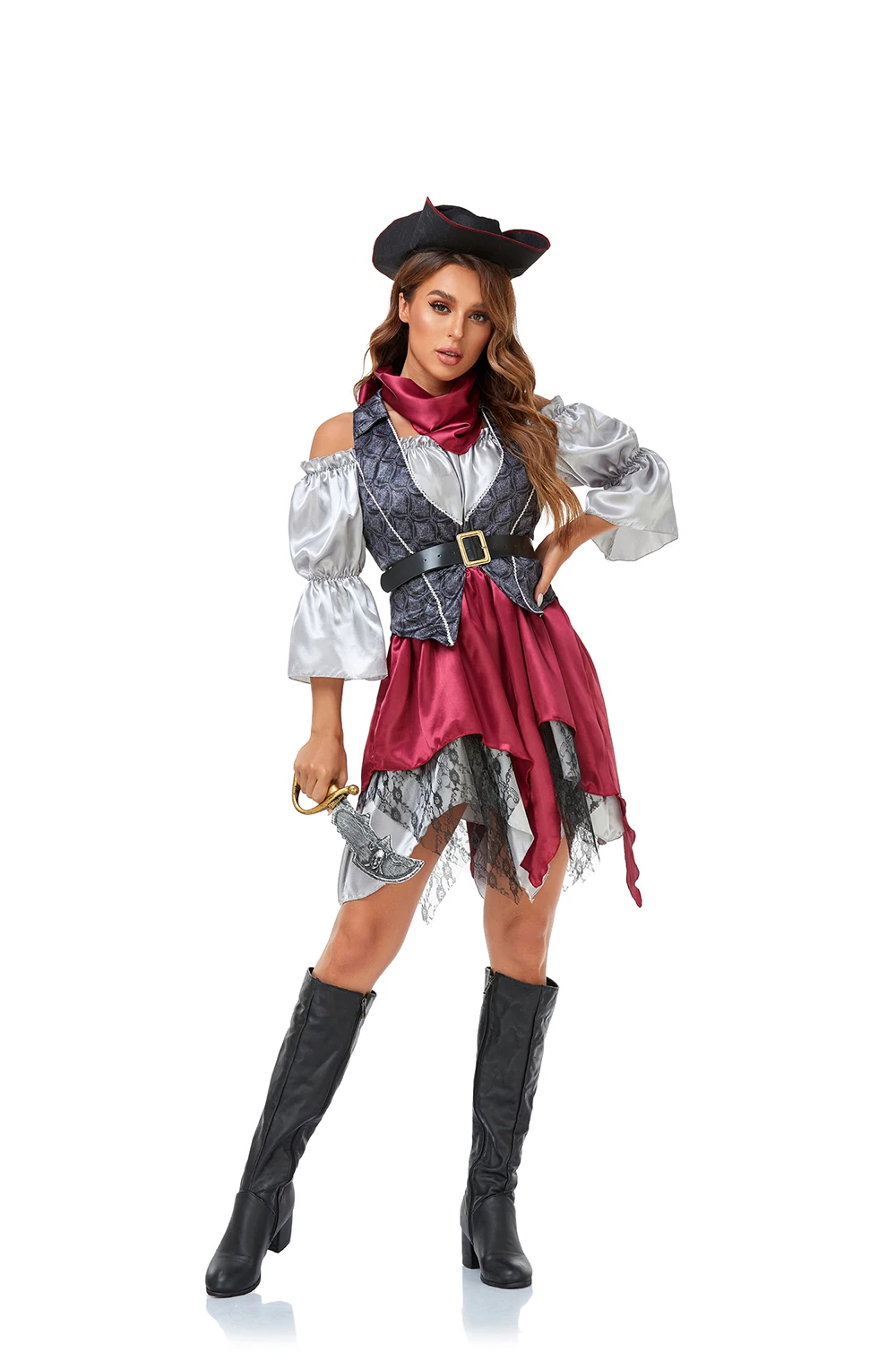 Caribbean Pirate Cosplay Traje Para Mulheres, Festa De Carnaval De Halloween, Performance De Palco, Capitão Caçadora, Vestido extravagante, Adulto