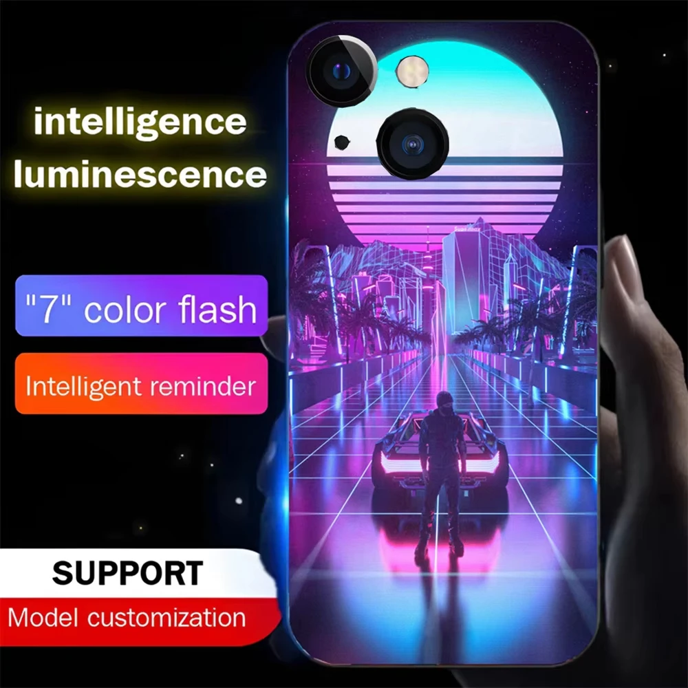 

Cyber Sports Car LED Calling Light Flash Phone Case Luminous Cover For iPhone 16 15 14 13 12 11 Pro Max XR XS Plus 6 7 8 SE2020