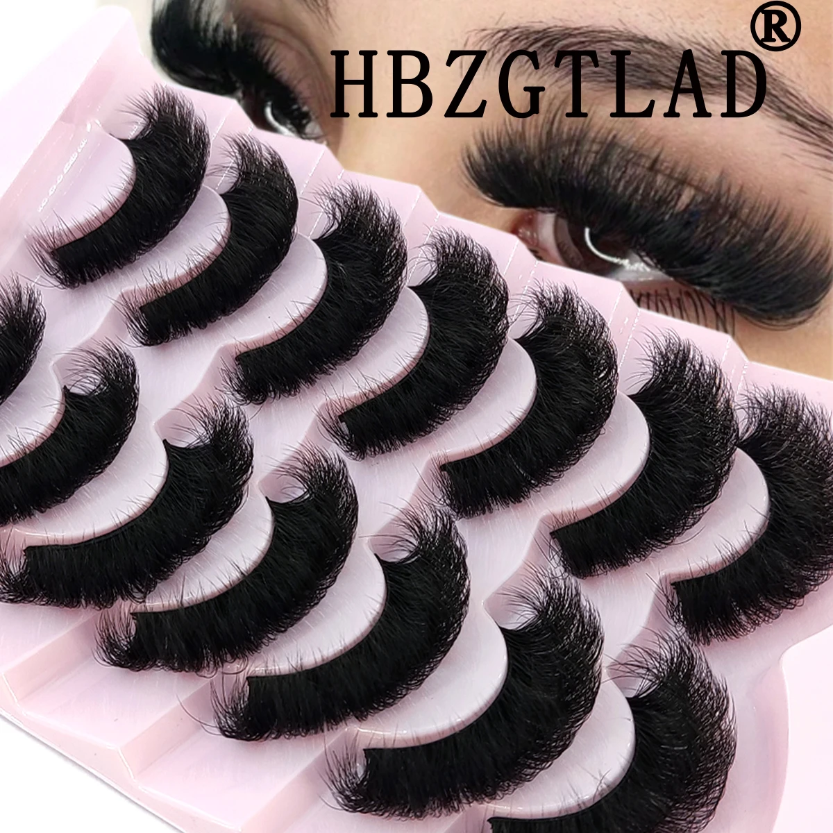 HBZGTLAD 7 Pairs Natural False Lashes DD Curl Russian Lashes 3D Mink Eyelashes Reusable Fluffy Russian Strip Lashes Eyelashes Ex
