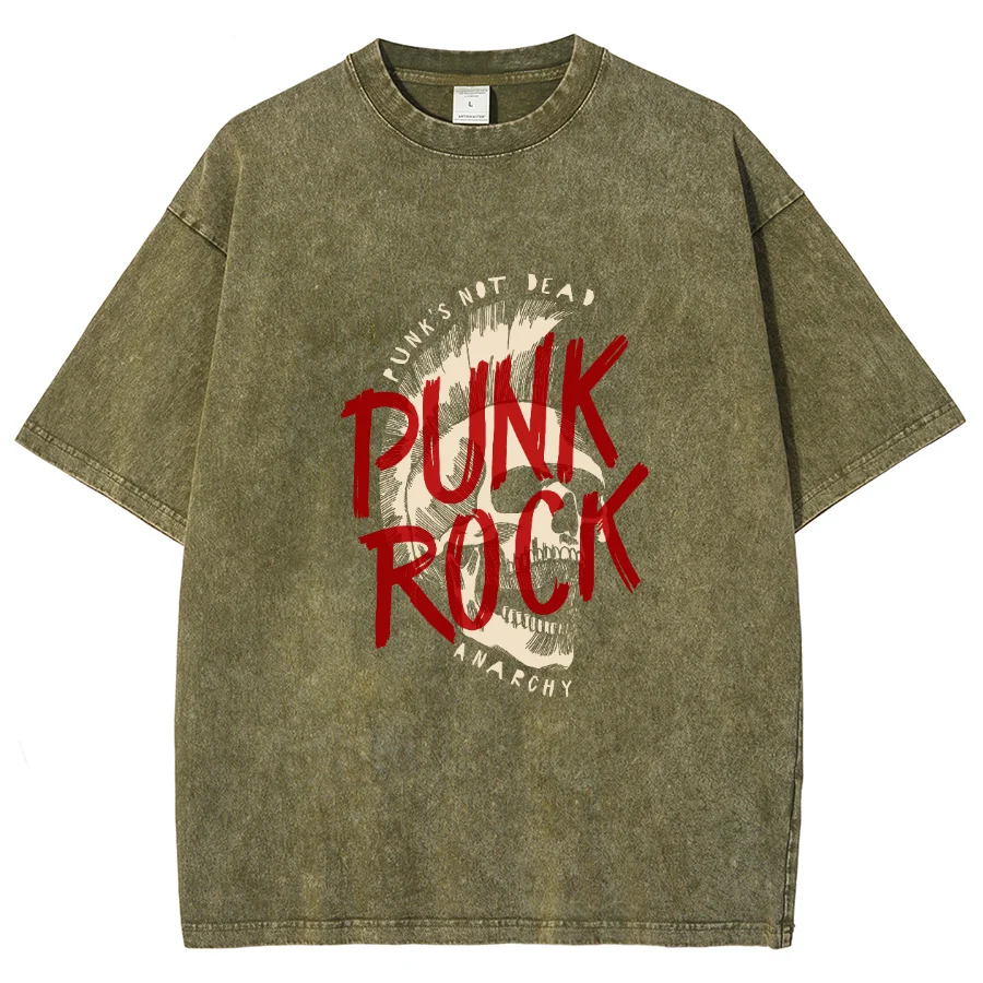 Camiseta grande estilo punk rock para mulheres, estampa de letras vermelhas, manga curta solta, top retrô, moda, verão, 2024