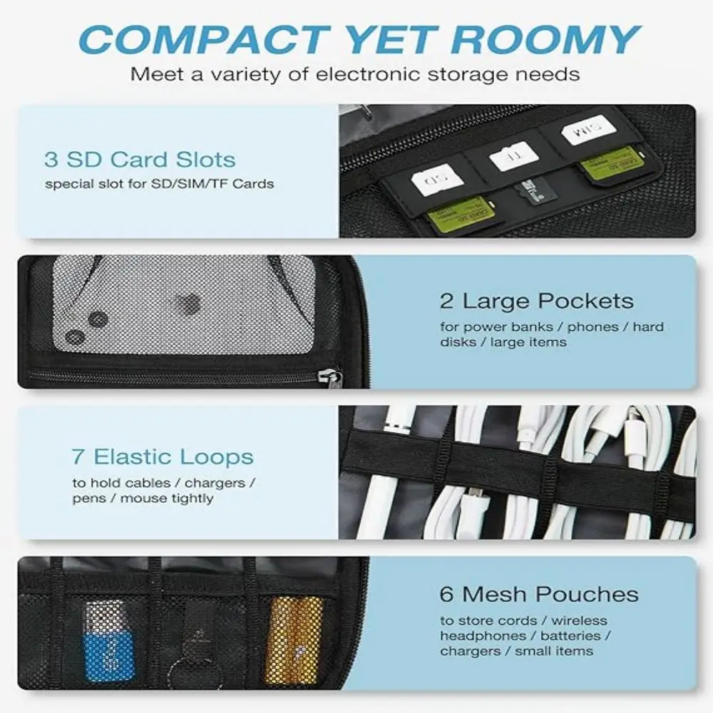 Electronics Organizer Travel Case, Small Cable Organizer Bag for Essentials, Tech Organizer as Accessories, Cord Organizer for