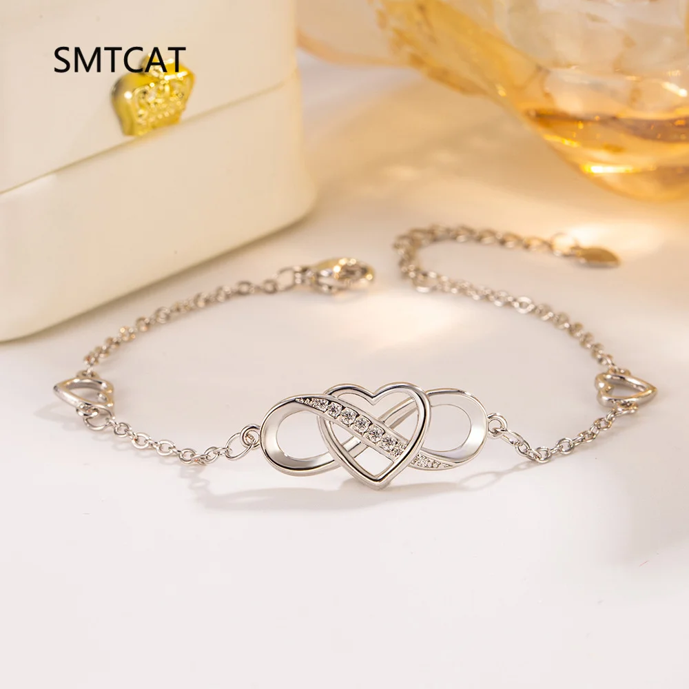 925 Sterling Silver Infinity Endless Love Symbol Heart Charm Adjustable Bracelet Pulseiras De Prata for Women Mother's Day Gift