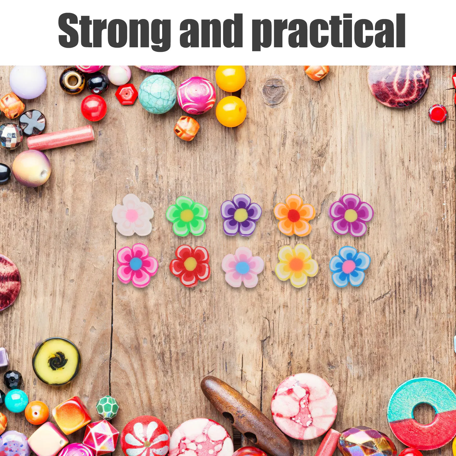200Pcs Flower Shaped Polymer Clay Beads Plum Blossom 10Mm Handmade Cute Kawaii Charms for Jewelry Making Scrapbooking Decorative