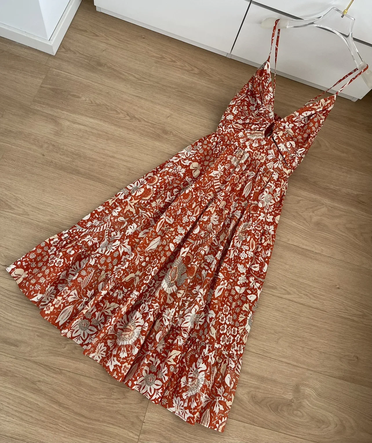 Robe mi-longue en coton imprimé floral pour femme, sans bretelles, taille fine, vacances