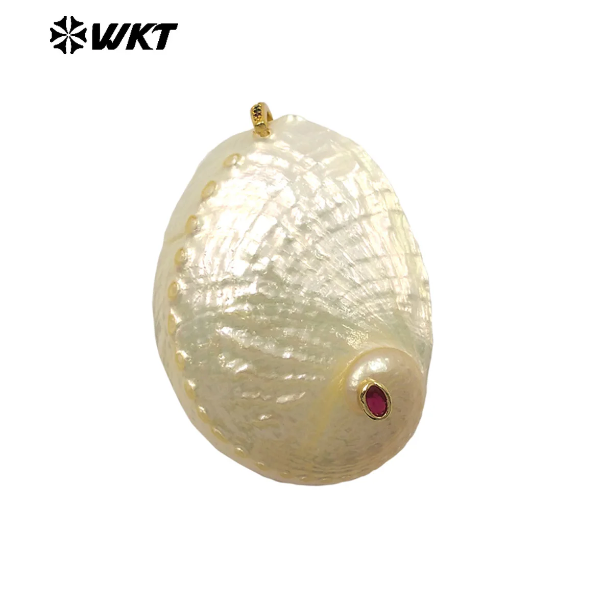 WT-JP498 Natural Trumpet Yellow White And Shell Smooth Surface With Tiny Zircon Paved Pendants Accessories Crafts Making