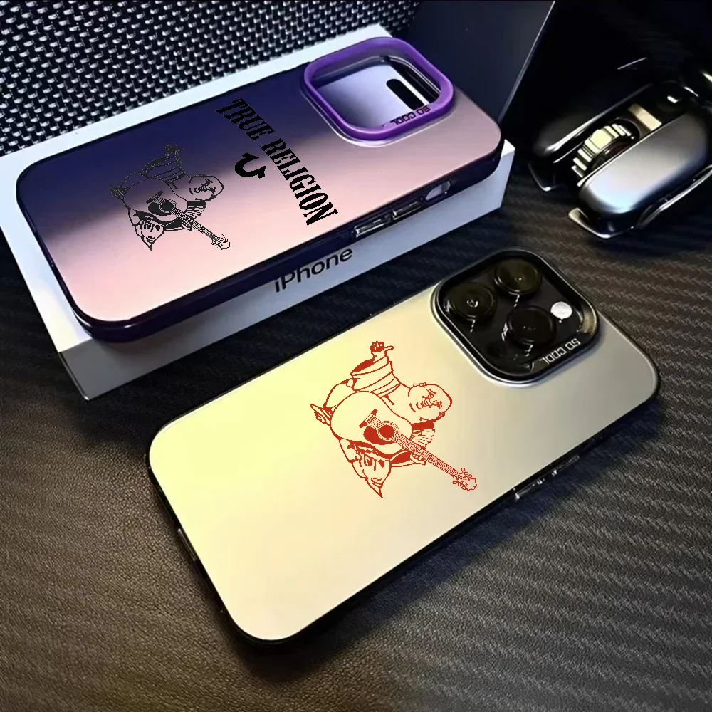 Funda de teléfono T-True Religion de marca a la moda para IPhone 16 15 14 13 12 11 Pro Max negro púrpura mate láser metálico Aurora Funda