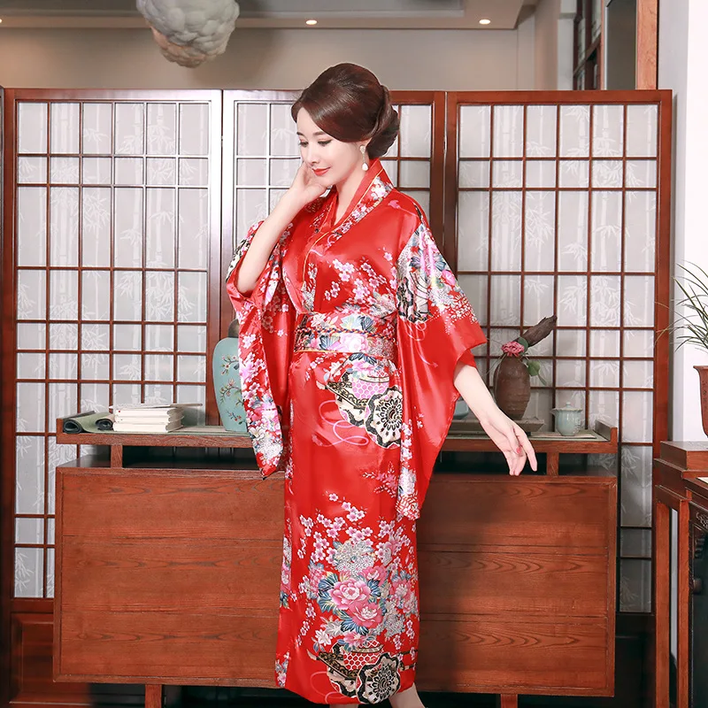 

Elegant Free Size Retro Kimono Yukata Japanese Traditional Style Evening Dress Cosplay Floral Bridal Home Clothes for Women