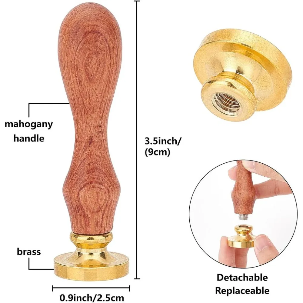 Initial Alphabets M Seal Stamps Letter Vintage Removable Brass Sealing Stamp Heads 25mm Copper with Wooden Handle for Wedding