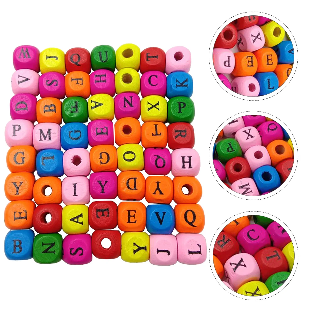 200 Pcs Beads for Wooden Alphabet Letter Jewelry Making with Hole Colorful Square