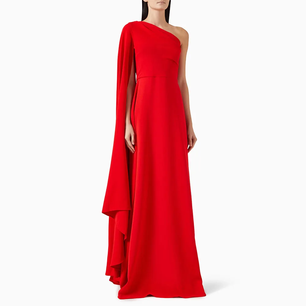 

Customized Party Dresses One Shoulder Draped A Line Simple Formal Evening Gowns for Women Cloak Sleeve Simple Prom Dress Long