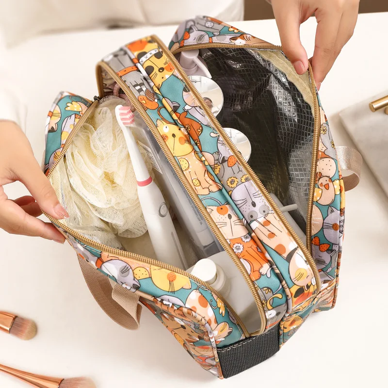 Handle Portable Makeup Bag Large Capacity Multiple Compartments Dry Wet Separation Cosmetic Bags Travel Supplies Storage Handbag