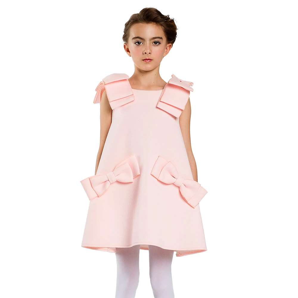 2024 vestido sevillana español Vintage Elegant Pink Onepiece Wedding Princess Peach Party Children Dress Kid Clothes For Girls