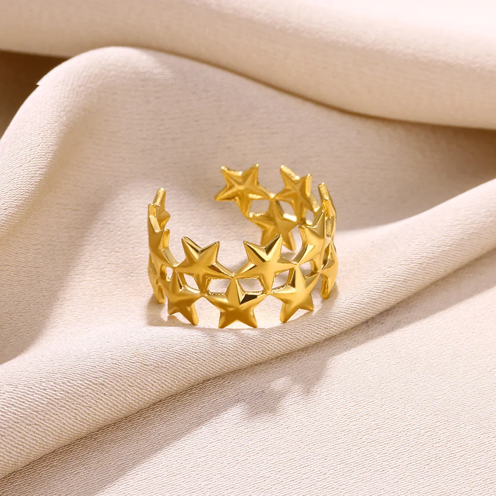 

Multiple Star Ring For Women Fashion Hiphop Gold Color Stainless Steel Star Open Finger Rings Wedding Valentine Party Jewelry