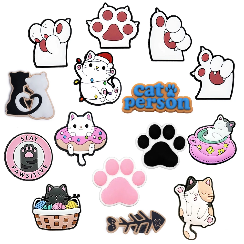 

9-17pcs/set Lovely Cat series for Cartoon Shoe Charms Decoration Accessories for Classic Clog Kids Gifts