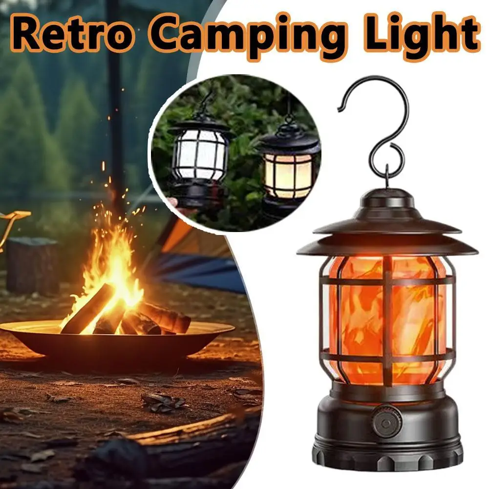 LED Camping Lantern Fast Charging Retro Camping Lantern With Hanging Hook Rotary Switch Hook For Home Hiking Fishing Night Walks