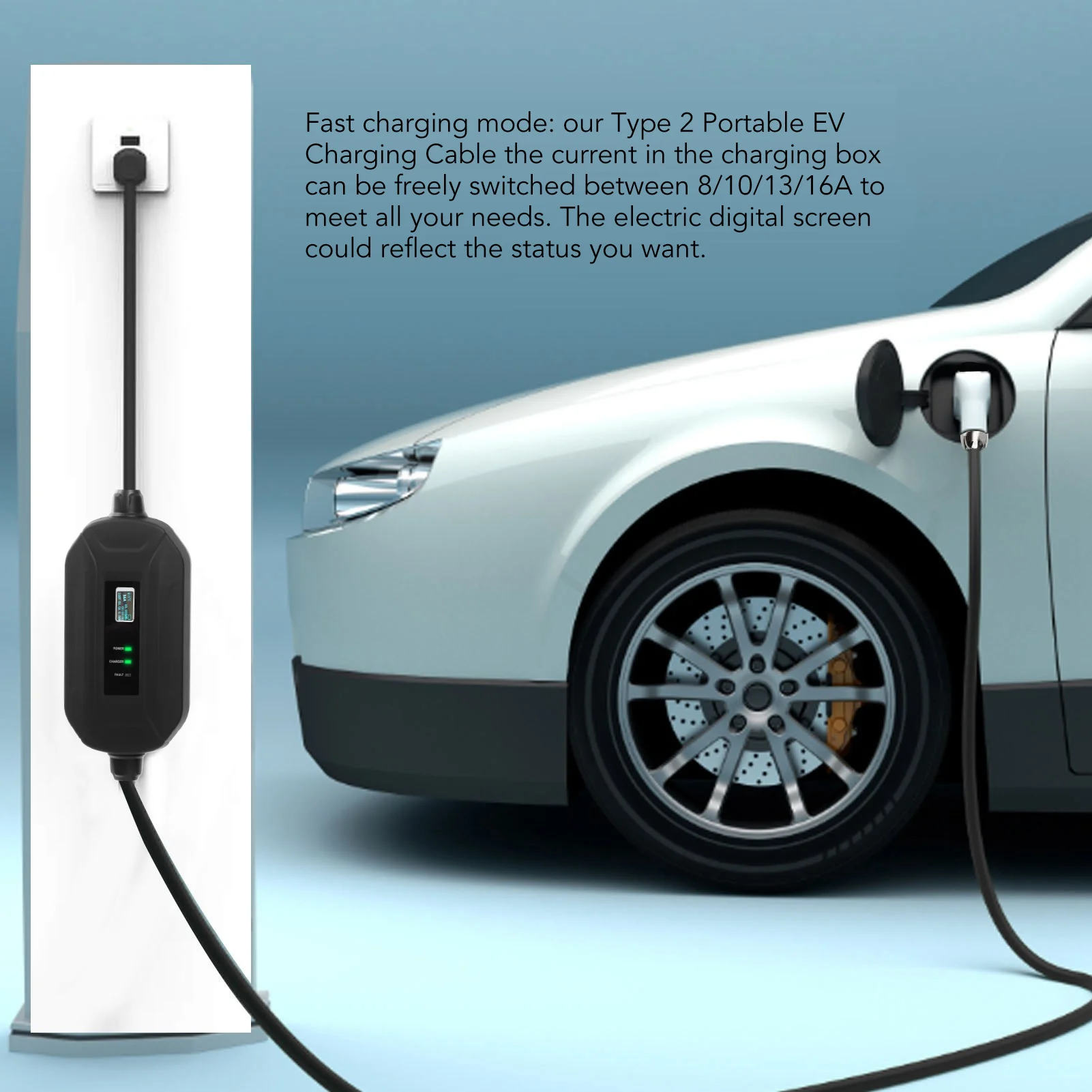 

Type 2 EV LCD Display EV Charging Adapter Self Cleaning Design CE TUV Certificate 16A 3.6KW for Type 2 Electric Cars