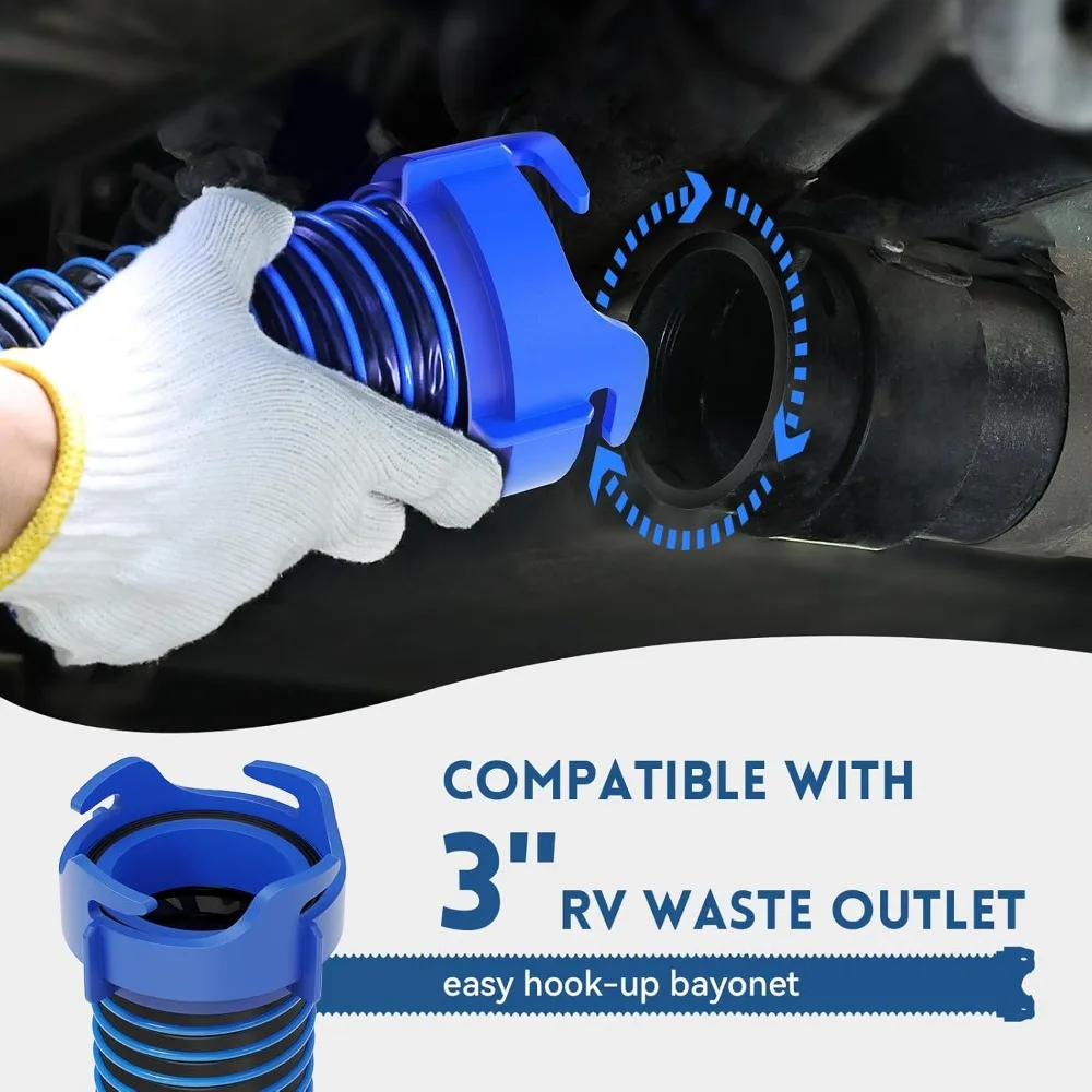 طقم خرطوم الصرف الصحي RV بطول 20 قدمًا مع تركيب دوار ومحول رؤية واضحة وأغطية تخزين للتخييم #3