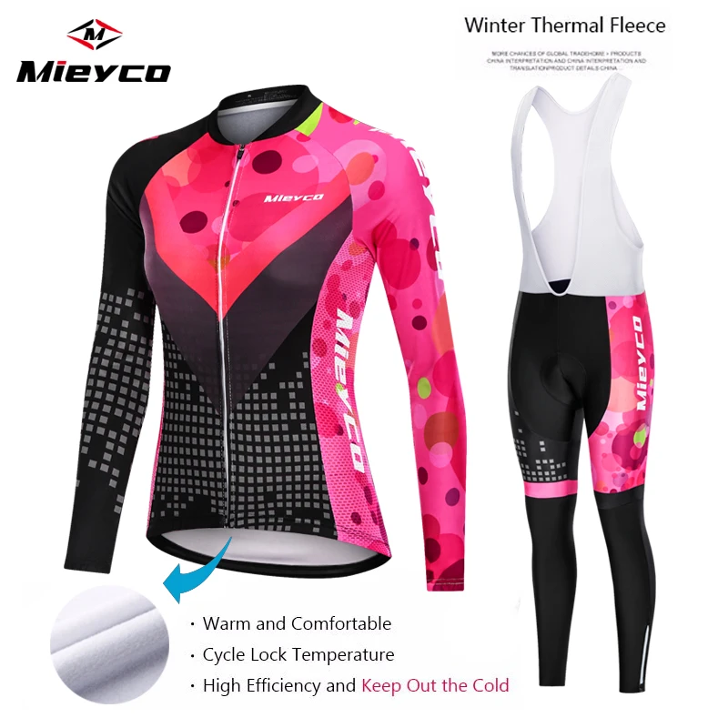 2025 Team Winter Thermal Fleece Cycling Clothing Women's Jersey Suit Outdoor Warm Riding Bike Clothes MTB Long Bib Pants Set