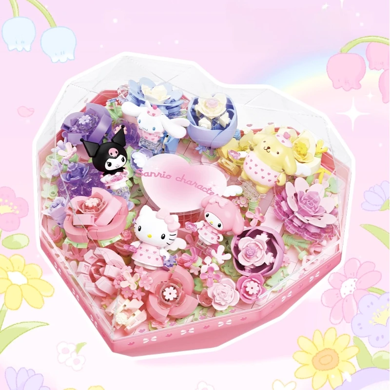 

Areax Sanrio Characters Heart Signal Series Building Blocks Blind Box Flower Box Bouquet Ornament Collection Toy Gift For Girls