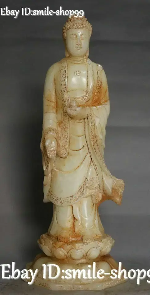 Rare Old Jade Hand Carving Stand Sakyamuni Shakyamuni Amitabha Buddha Statue