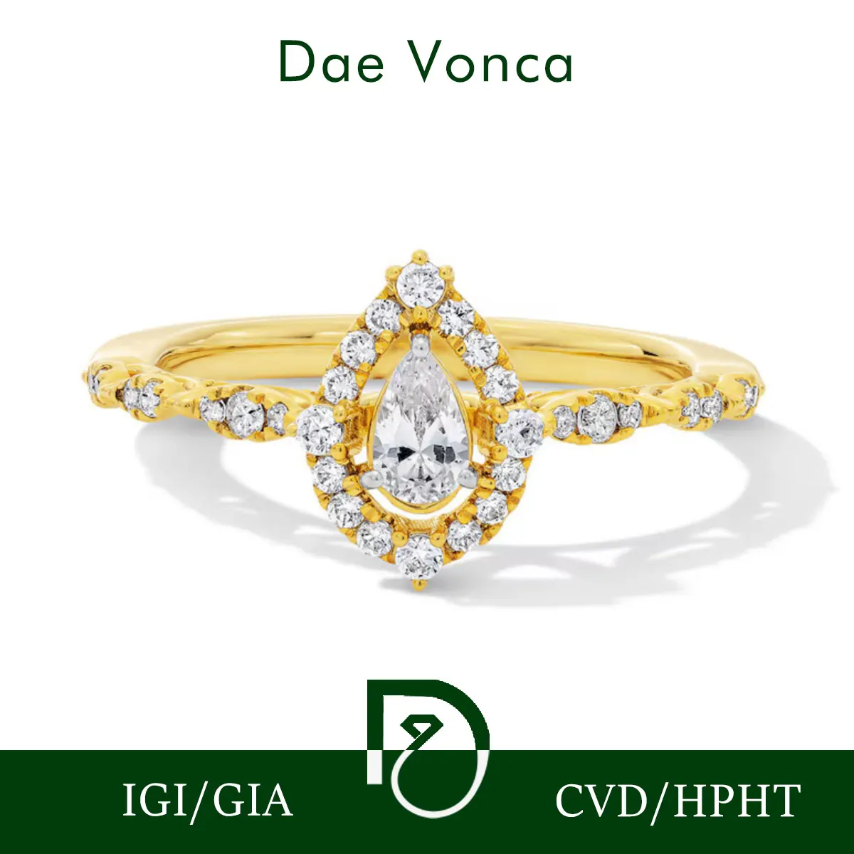 

Sidestone Diamond Ring 14K Yellow Gold Pear Cut Lab Grown Diamond Ring Halo Diamond Ring Genuine Diamond Frame Engagement Ring