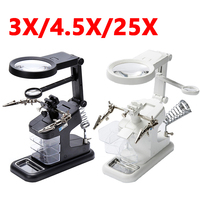 3X/4.5X/25X Helping Hand Clip Clamp 10LED Magnifying Glass Soldering Iron Stand Magnifier Welding Rework Repair Holder Tools