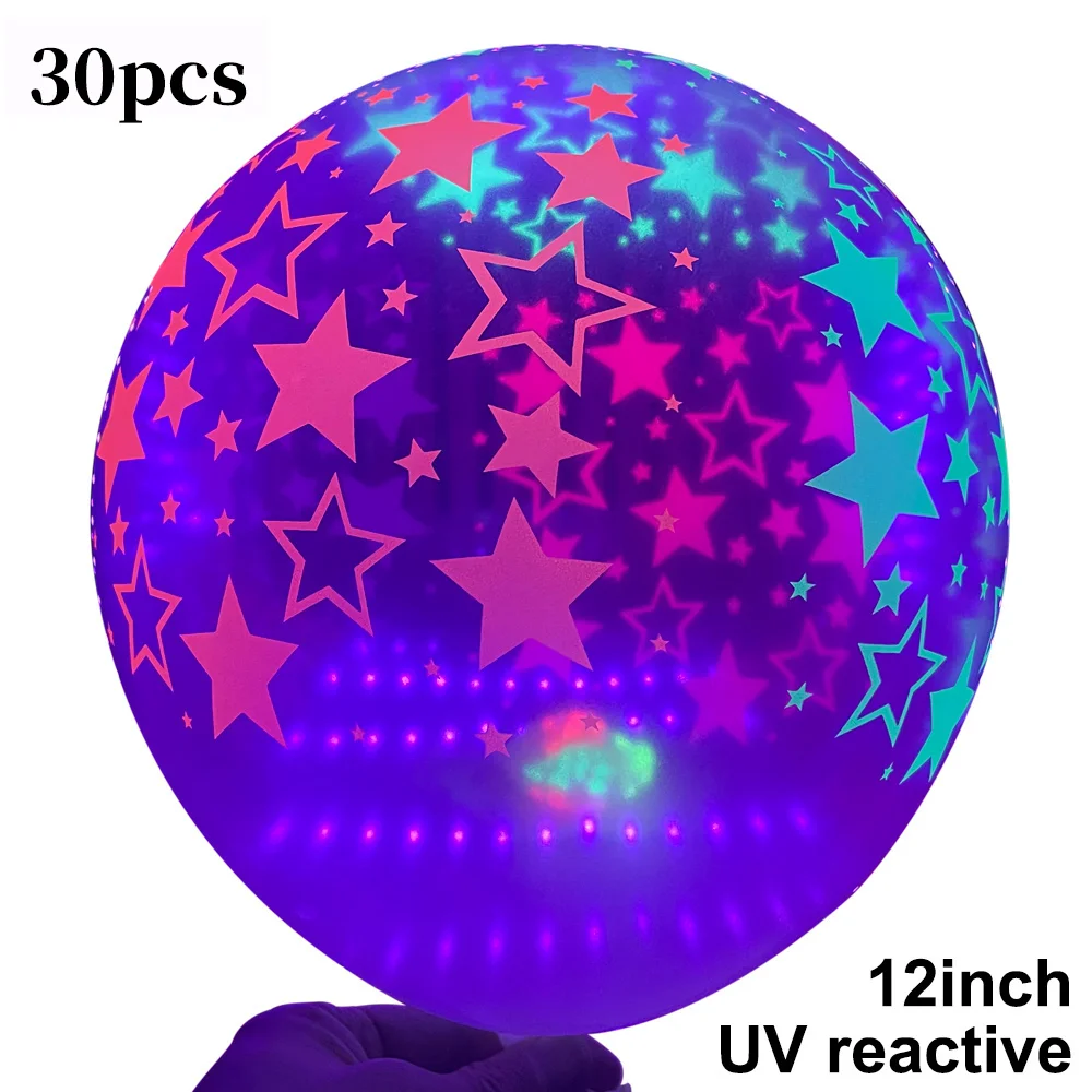 30 Stück UV-Neon-Luftballons, die im Dunkeln leuchten, Dekorationen, Schwarzlicht-Glühen, Partyzubehör, fluoreszierender Latex-Ballon für Geburtstagsdekoration – Detail 5