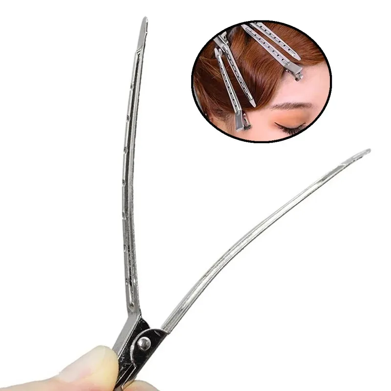 10pcs Silver Hairpins Hair Care Clips Stainless Steel Hairdressing Sectioning Clips Clamps Styling Tools Accessories