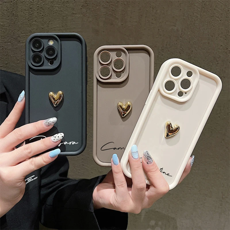 Personalized Customized Name Silicone Soft 3D Gold Heart Candy Case For Iphone 16 15 14 13 12 11 Pro Max Cover For 14 15 16 Plus