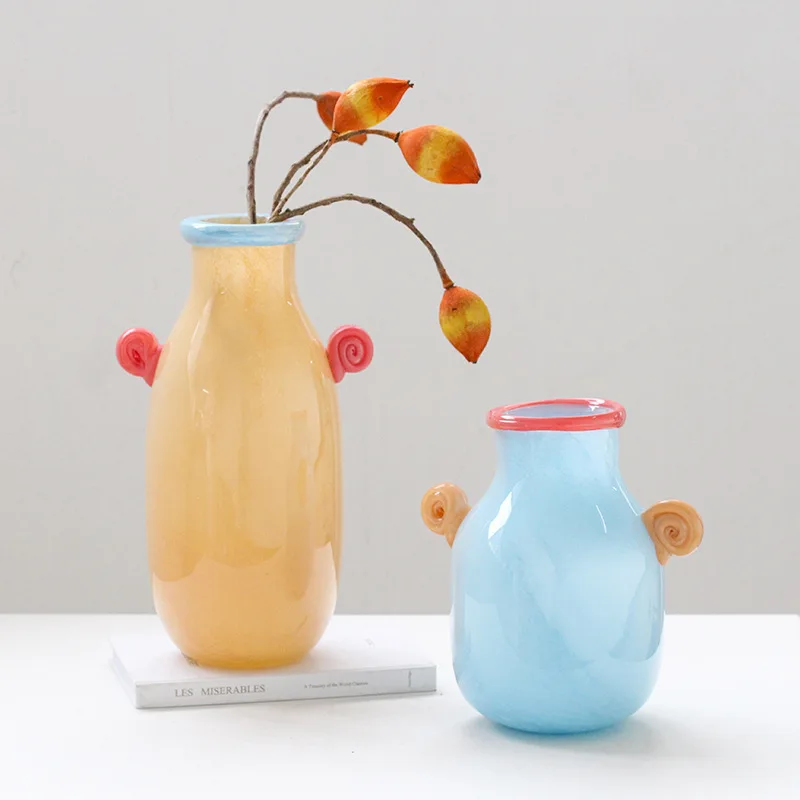 DSA  Dopamine glass vase glass ins style creative living room flower arrangement ornament