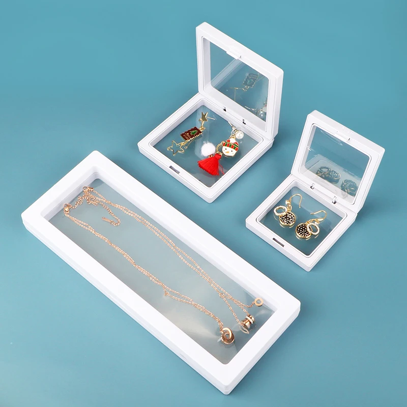 10pcs Set 3D Floating Display Case Stands Transparent Square Holder Pendant Necklace Bracelet Ring Coin Jewelry Pin Storage Box
