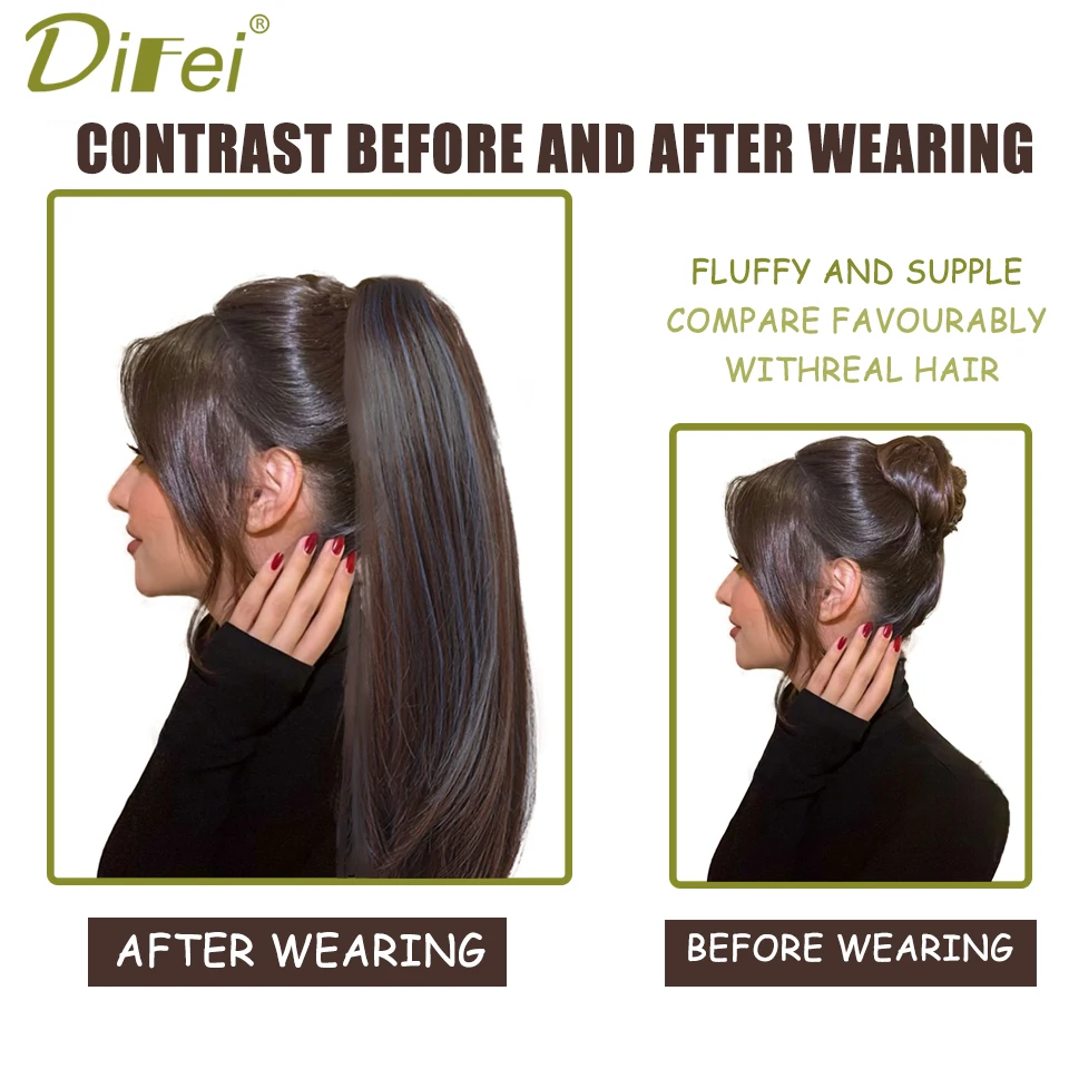 DIFEI Grab Clip Ponytail Female Synthetic Wig Highlights Blue Micro-volume Small Grab Clip Fashion Highlights Ponytail