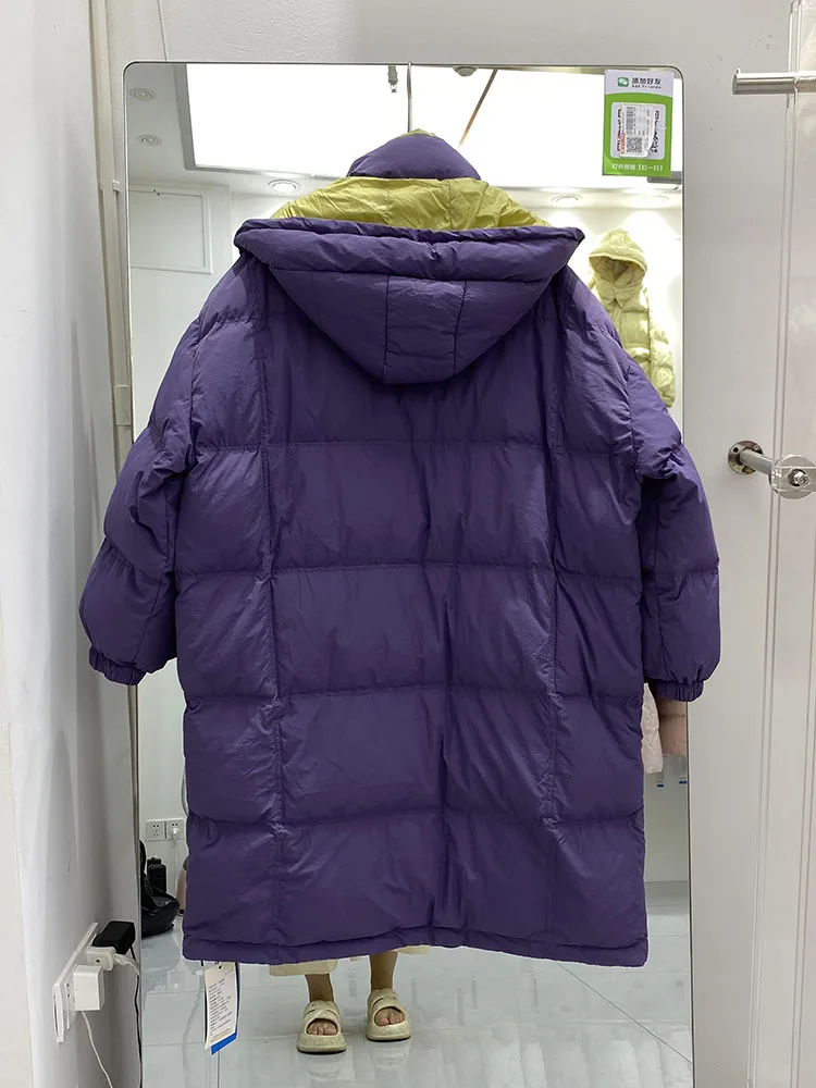 女性ダウンジャケットカジュアルルーズオーバーサイズパッチワーク秋冬暖かい厚いフード付き生き抜くスタンドカラーコート 2025