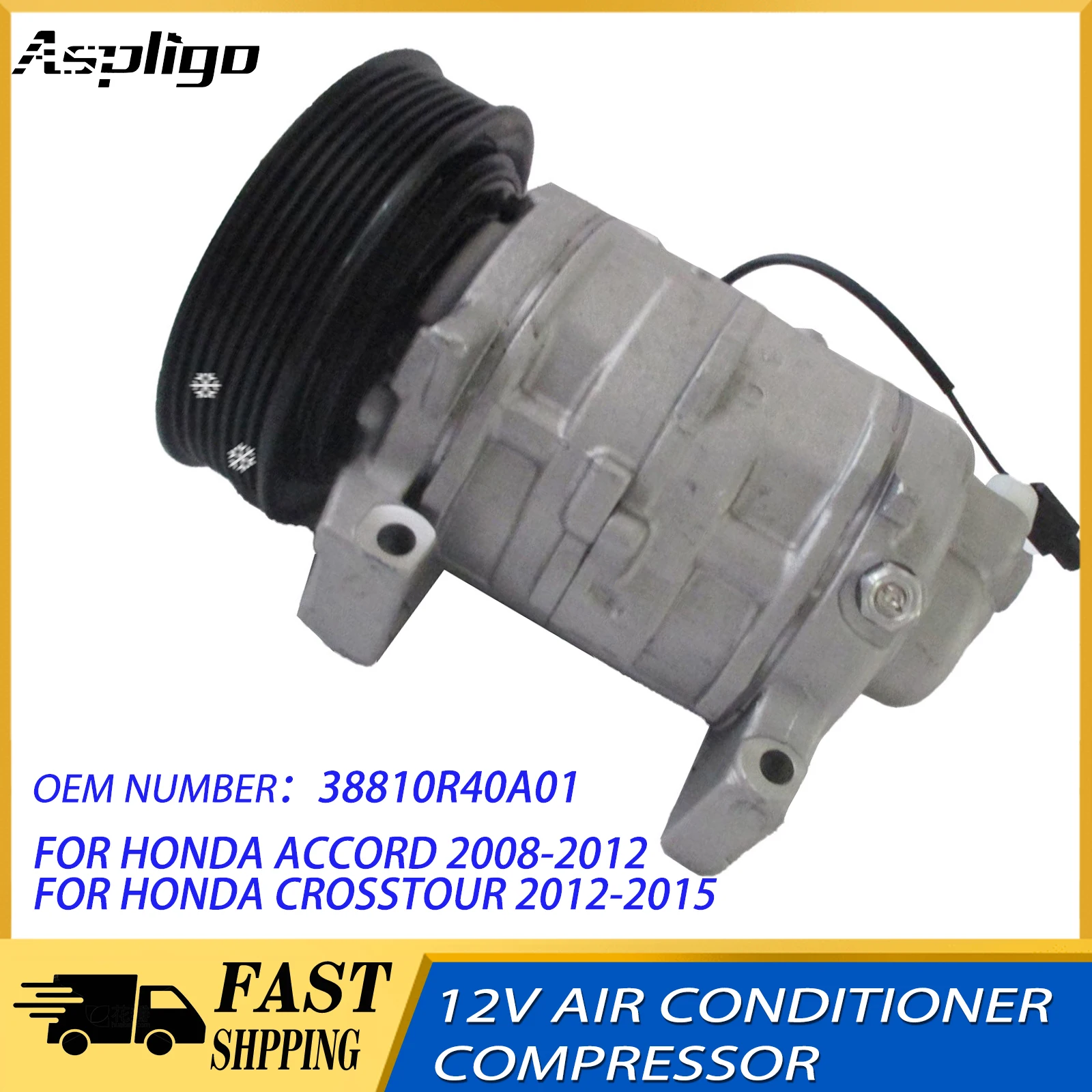 Aspligo 113MM 6PK 12V R134 Air Conditioning AC Compressor 12V Fit For Honda Accord 2.4L 2008-2012 /For HONDA Crosstour 2012-2015