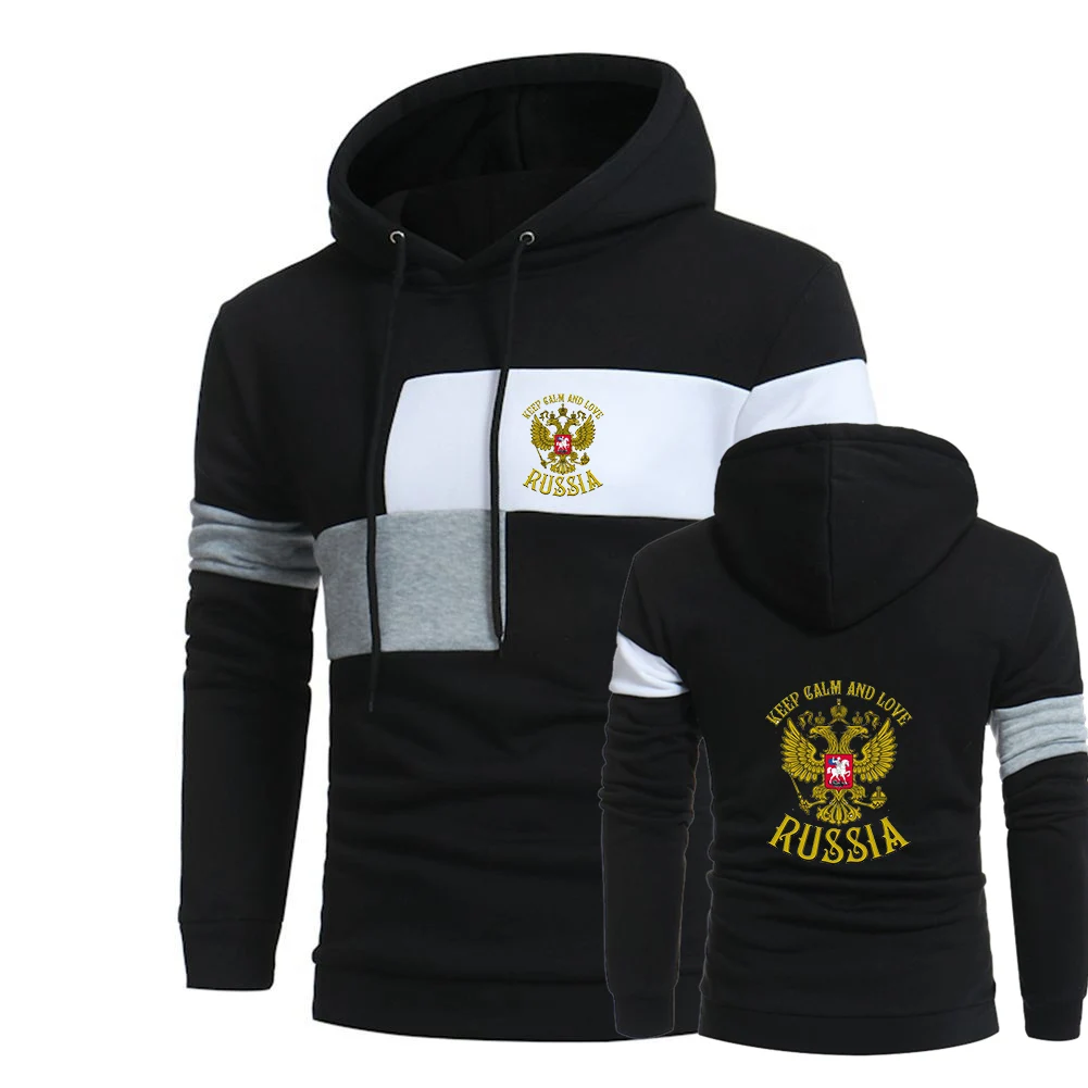 

Russia Badge Gold Eagle Printed New Mens Spring Autumn Three-Color Pullover Stitching Harajuku Style Sweater Sports Hoodies