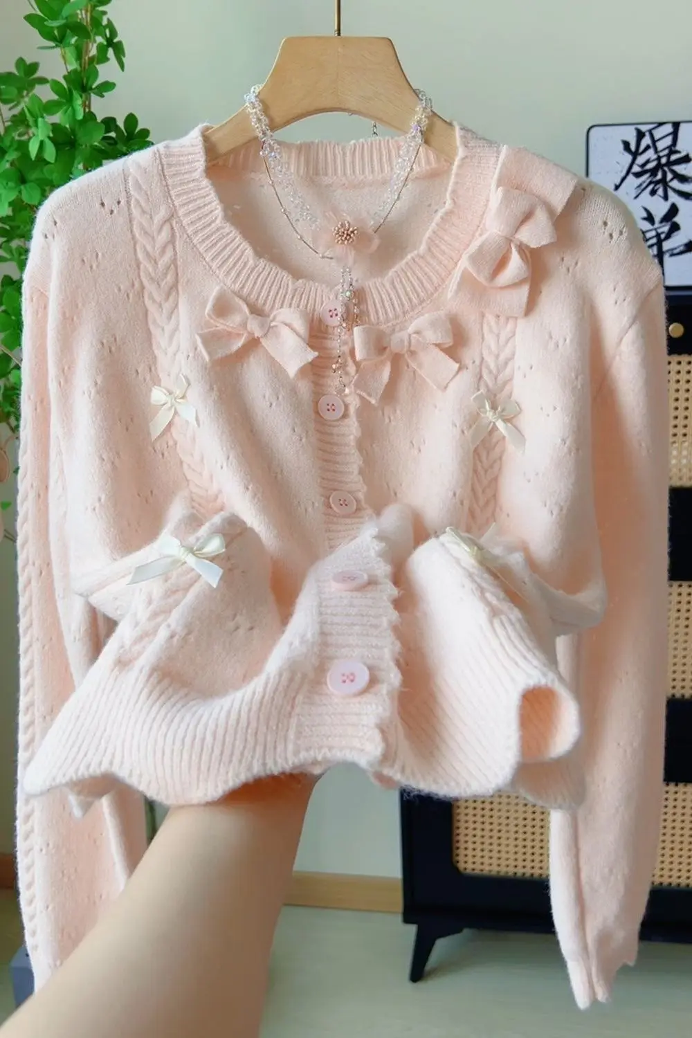 

Japan New Sweet Lace Collar Cardigan In Autumn And Winter Female Bow Long Sleeve Sweater College Wind Coat Female