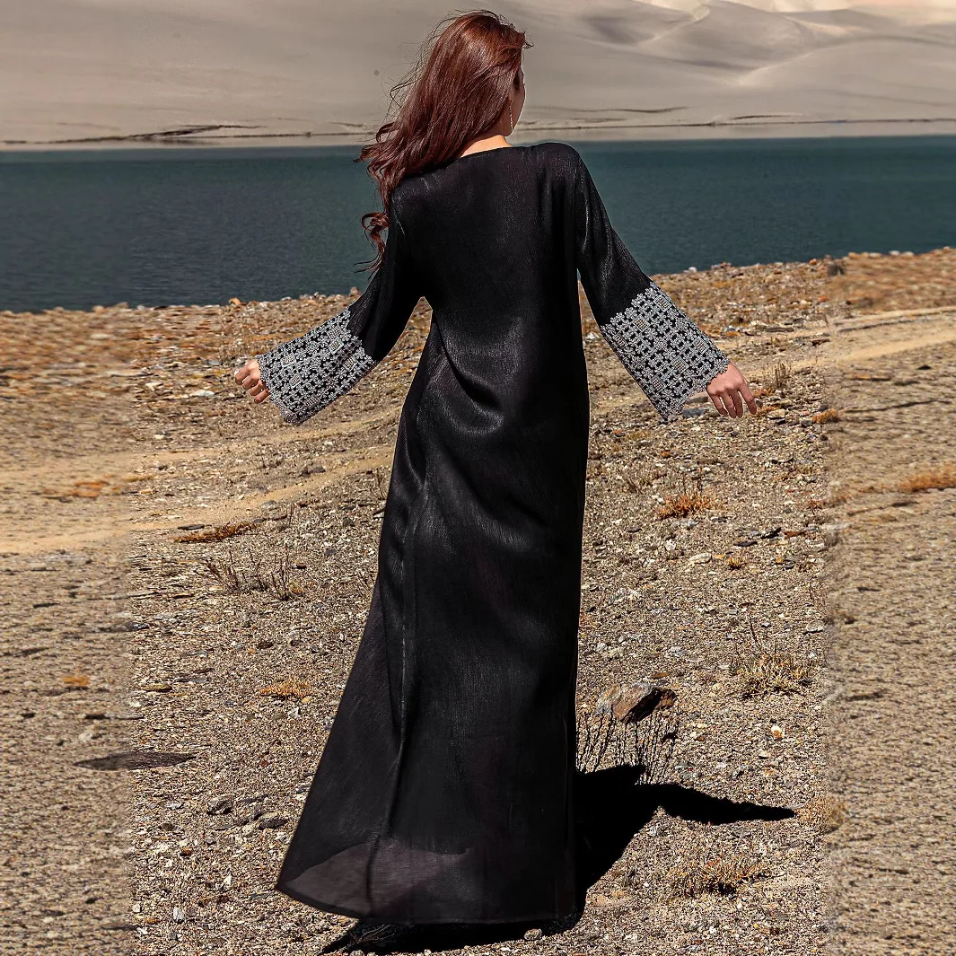 

Ид бусины с вышивкой абайи для женщин мусульманское праздничное платье Дубай кафтан турецкий кафтан марокканский женский халат Kebaya Djellaba Jalabiya