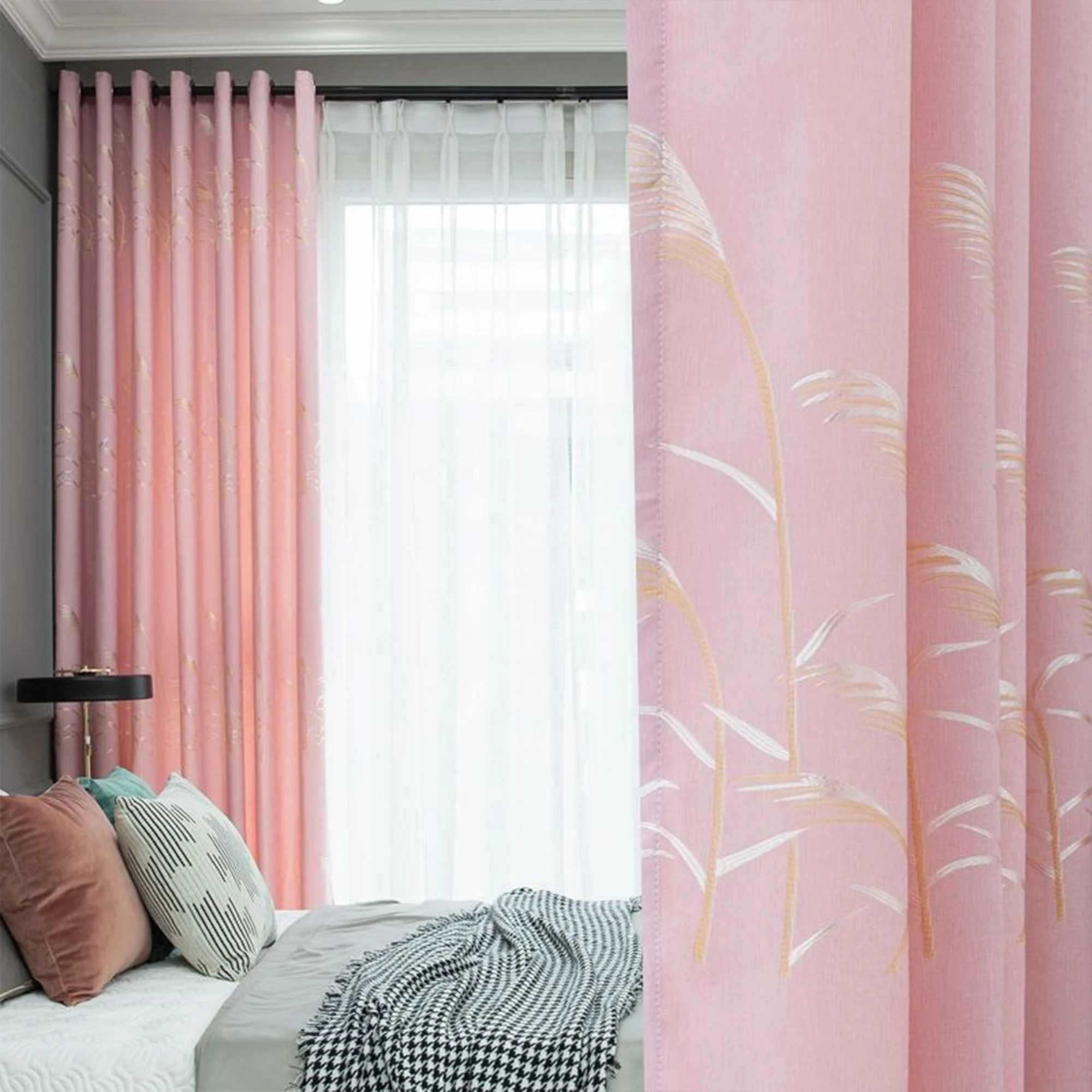 1pc [Eyelet Style] [Luxury Jacquard] Thick Blackout Eyelet Curtain, Heavy Weight + Soft Velvet Touch, Light Blocking + Premium