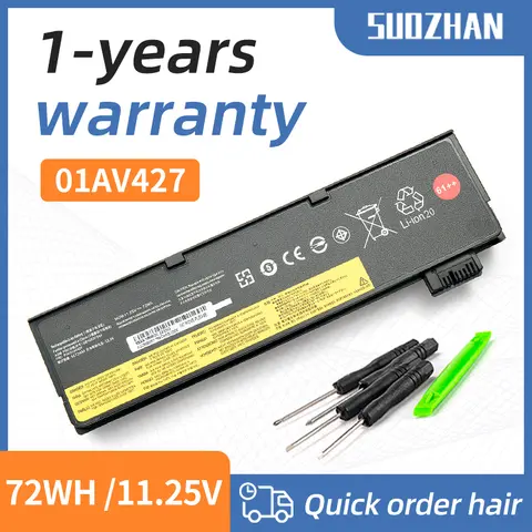SUOZHAN New Original 01AV427 72Wh Laptop Battery For Lenovo ThinkPad T470 T480 T570 T580 P51S P52S 01AV428 01AV492 01AV423 SB10K