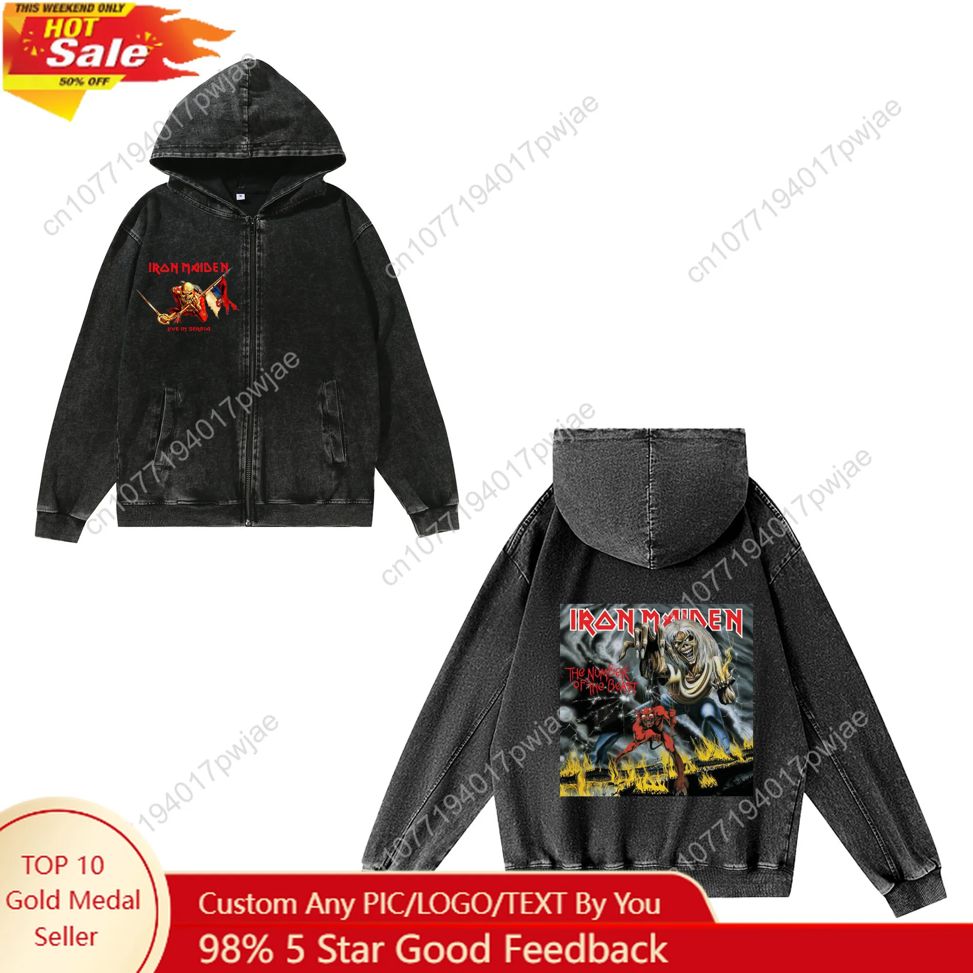 

I-Iron M-Maidens Rock Band Zipper Sweatshirt Man Woman Vintage Hoodies Sweat Shirt With Pocket Full Zip Customized Jacket Tops