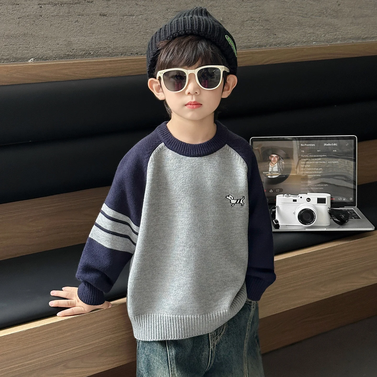 

Детский вязаный свитер для мальчиков с цветными блоками, осенне-зимний, утепленный, из мягкого хлопка, с длинными рукавами, круглым вырезом, теплый, с животным принтом