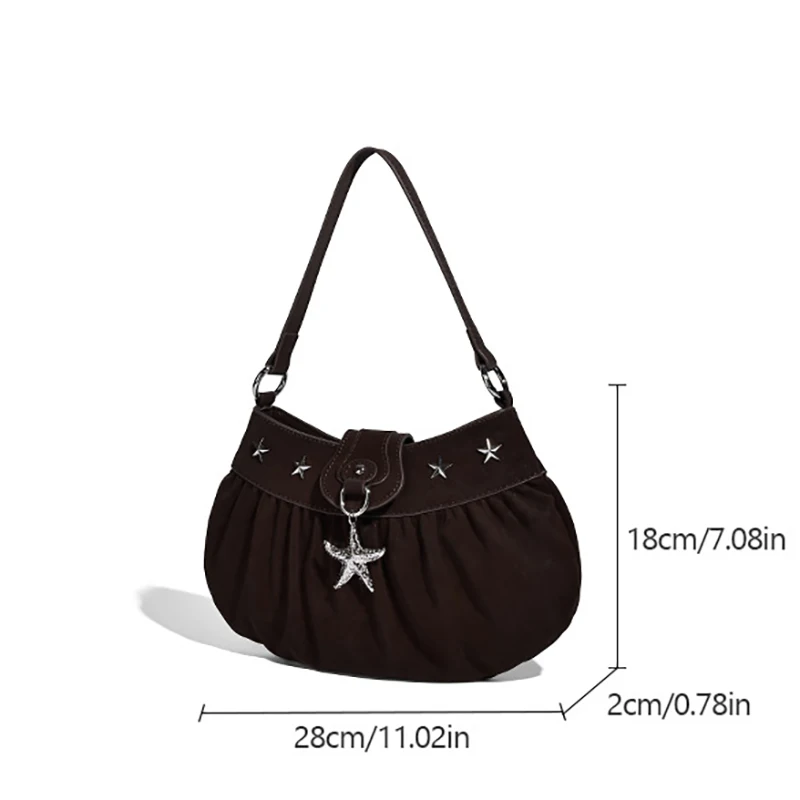 2025 Fall Winter Vintage Brown Faux Suede Underarm Bag Unique Y2K Star Style Single Shoulder Crossbody Bag Women Premium Handbag