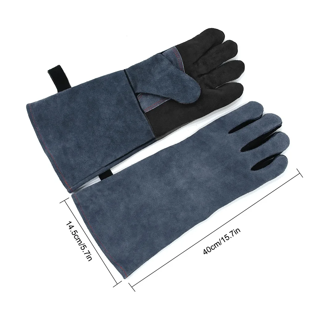 1 par de guantes de soldadura TIG de 16 pulgadas, guantes extendidos de cuero de vaca con aislamiento antiescaldado para barbacoa, chimenea, guantes de soldador MIG