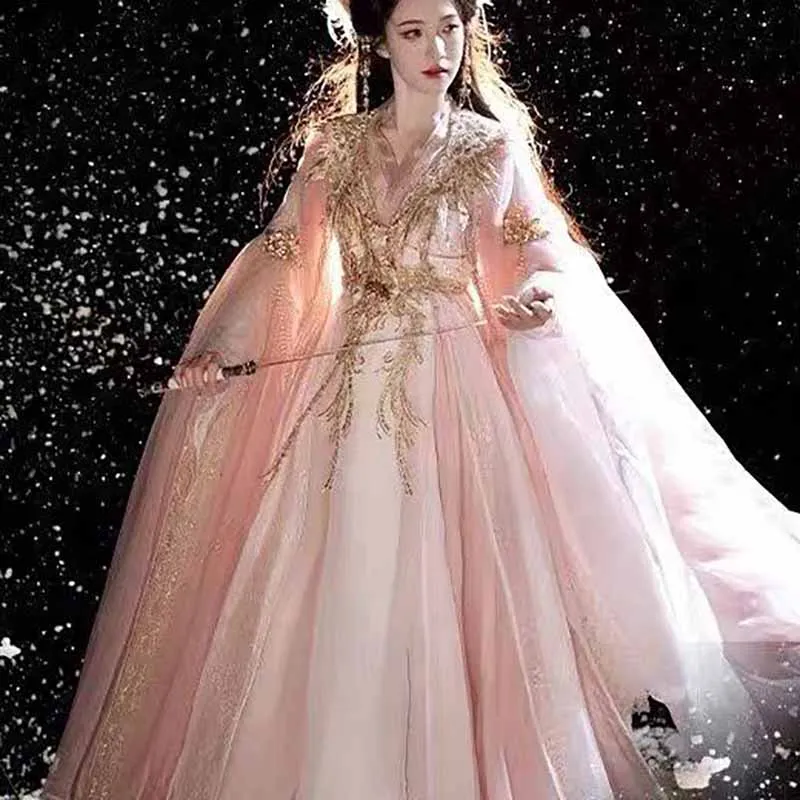 

Платье ханьфу, женское китайское традиционное розовое платье ханьфу с вышивкой, женский костюм феи на Хэллоуин, праздничное платье ханьфу