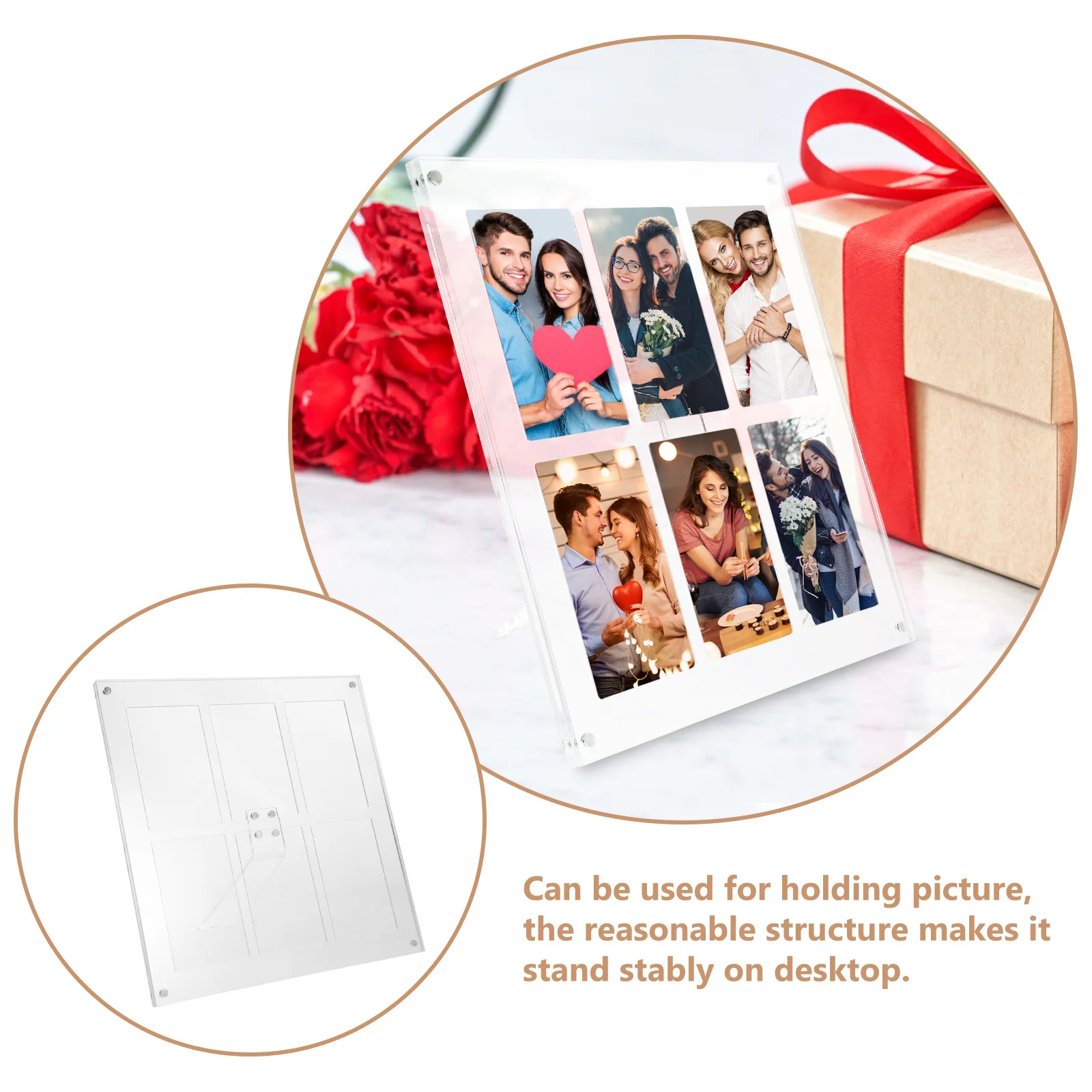 

6-Grid Clear Acrylic Photo Frame 3 Inch Picture Display Stand for Wedding Home Office Decor Tiny Picture Frame