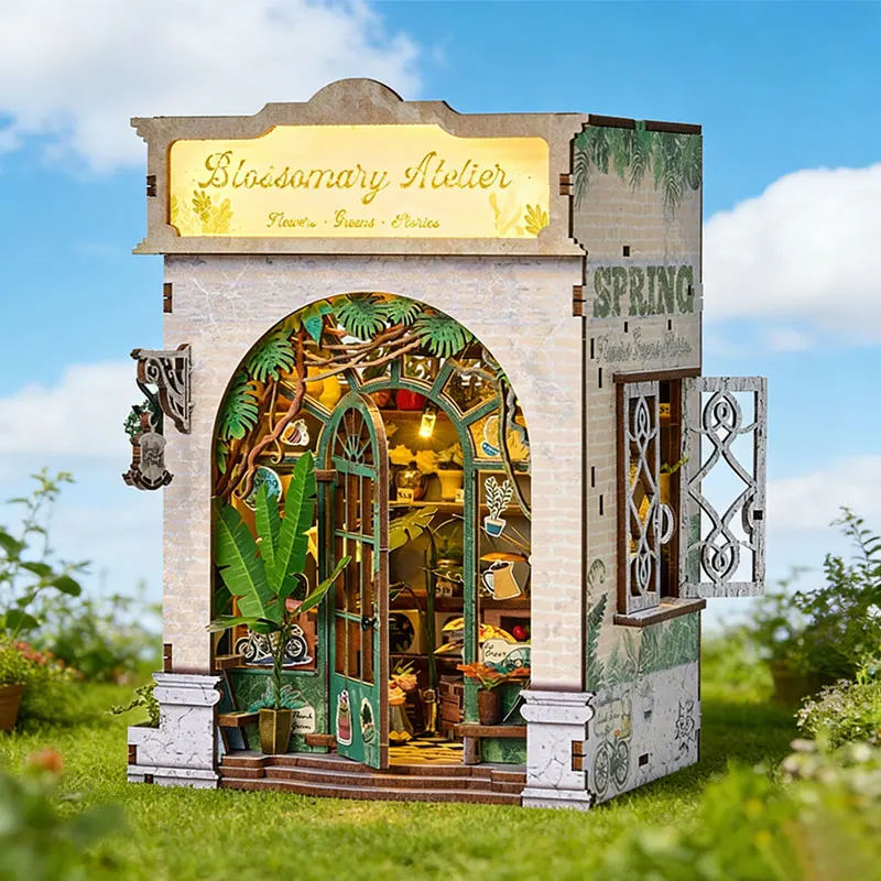Bastelset für Buchnische, 3D-Holz-Miniaturschmuckhaus mit LED-Licht, Bücherregal-Dekoration, handgefertigtes Geschenk